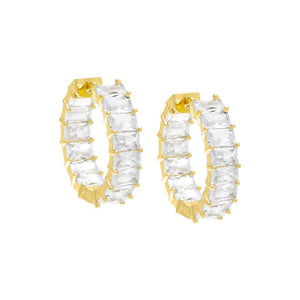 Gold Moissanite Emerald Cut Inside Outside Hoop Earring - Adina Eden's Jewels