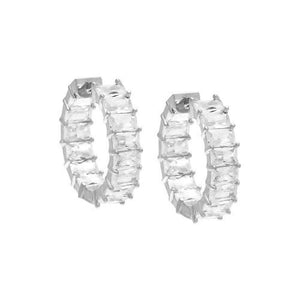 Silver Moissanite Emerald Cut Inside Outside Hoop Earring - Adina Eden's Jewels