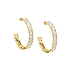Gold Large CZ Baguette Hoop Earring - Adina Eden's Jewels