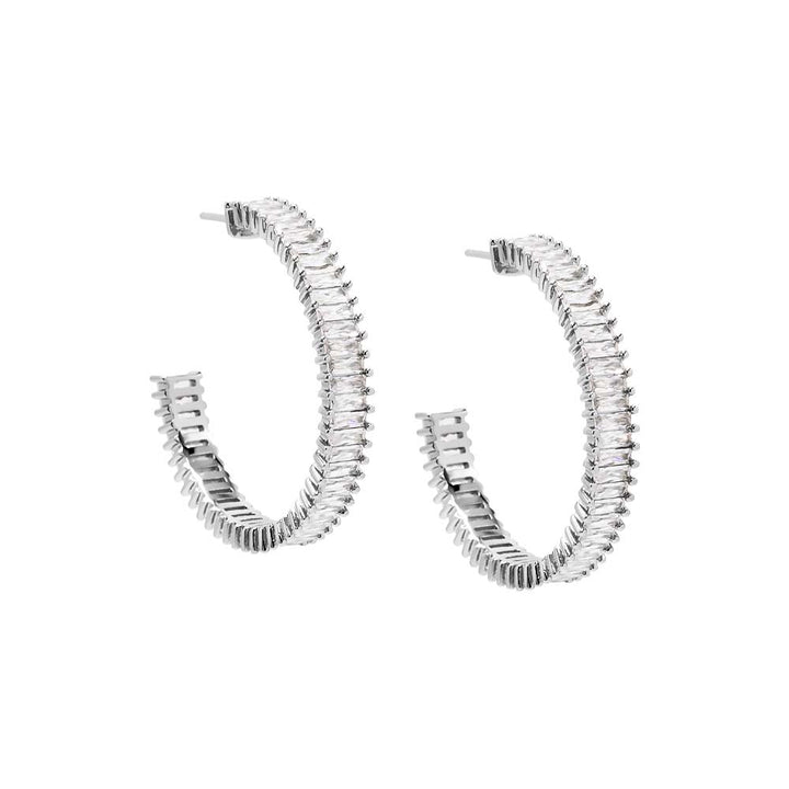 Silver Large CZ Baguette Hoop Earring - Adina Eden's Jewels