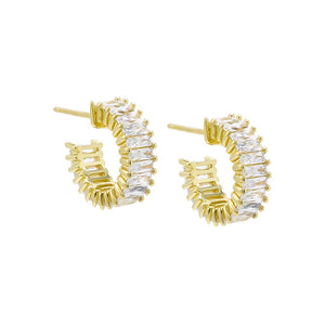 Gold CZ Baguette Hoop Earring - Adina Eden's Jewels