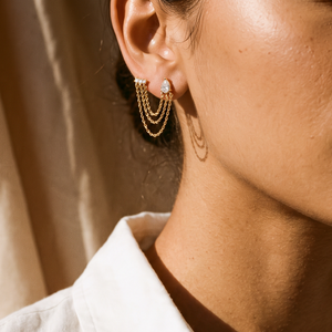 Bar X Pear Triple Chain Double Stud Earring