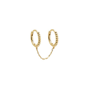 14K Gold / Single Beaded Double Chain Huggie Earring 14K - Adina Eden's Jewels