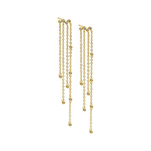 Gold CZ Bezel Multi Chain Drop Stud Earring - Adina Eden's Jewels