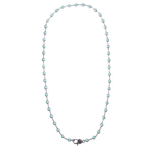 Aqua Blue Blackened Bezel Chain Necklace