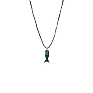 Black Black Enamel Fish / Onyx Beaded Pendant Necklace - Adina Eden's Jewels
