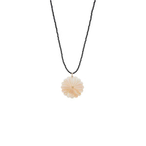 Mother of Pearl White MOP Blossom/Onyx Beaded Pendant Necklace - Adina Eden's Jewels