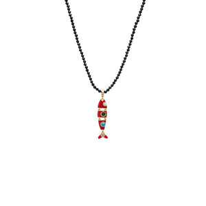 Red Red Enamel Fish Charm Beaded Necklace - Adina Eden's Jewels