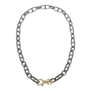 Black / 18IN Two-Tone Pavé Clasp Anchor Link Collar Necklace - Adina Eden's Jewels
