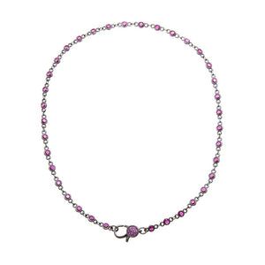 Black Rhodium CZ Bezel Pave Clasp Tennis Link Chain Choker Necklace