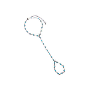 Turquoise Colored CZ Black Rhodium Hand Chain - Adina Eden's Jewels