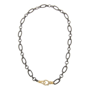 Two-Tone / 18IN Twisted Rope Pavé Clasp Link Necklace - Adina Eden's Jewels