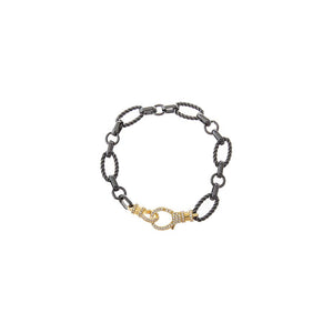 Two-Tone Twisted Rope Pavé Clasp Link Bracelet - Adina Eden's Jewels