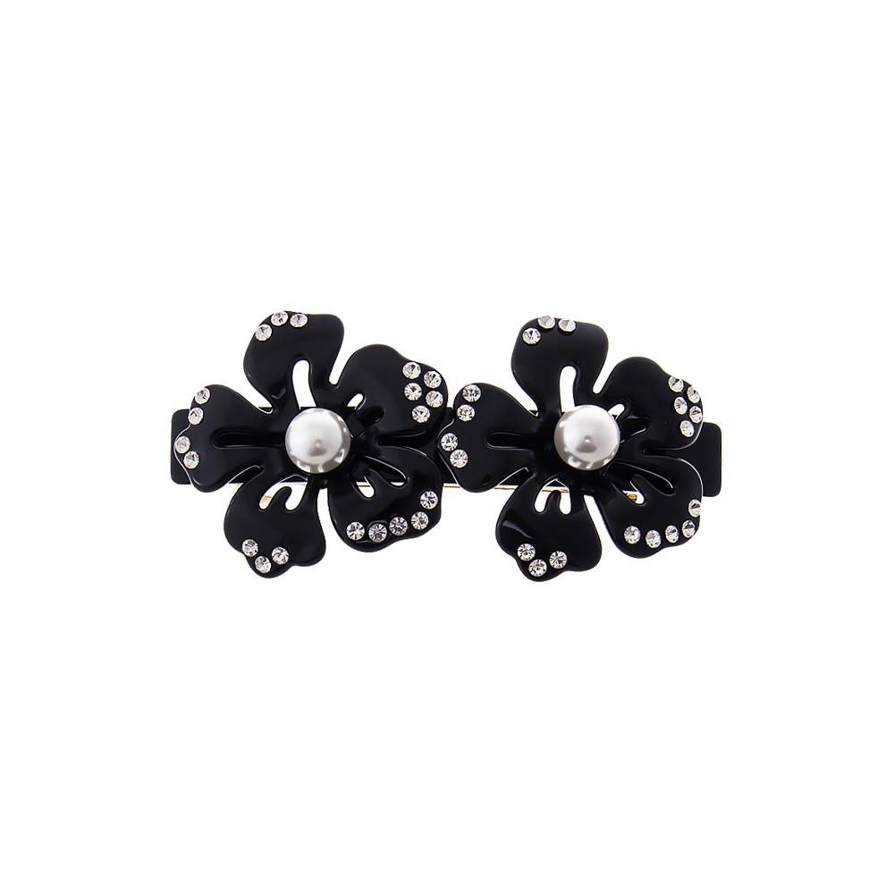 Black Black Double Cutout Flower Hair Barrette - Adina Eden's Jewels