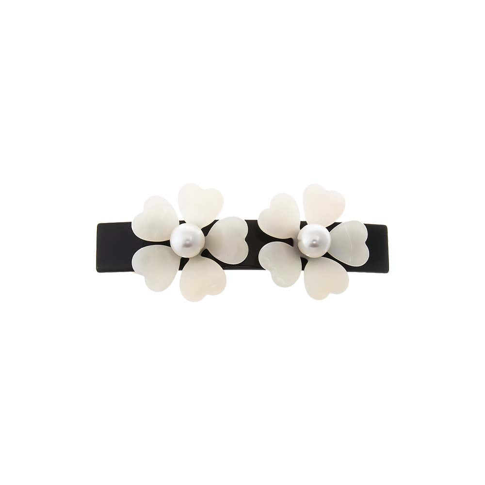 Black & Ivory Small MOP Double Cutout Flower Hair Barrette - Adina Eden's Jewels