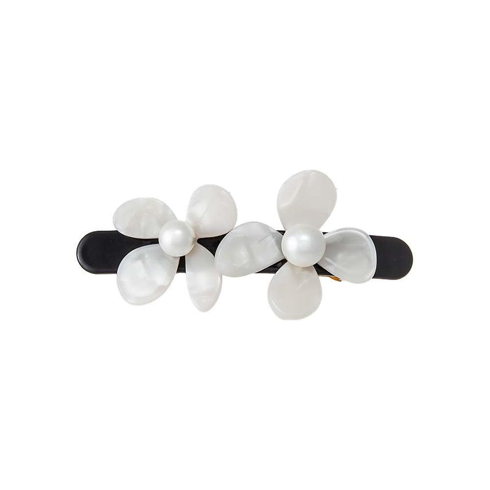 Black & White Double Pearl Flower Hair Barrette - Adina Eden's Jewels