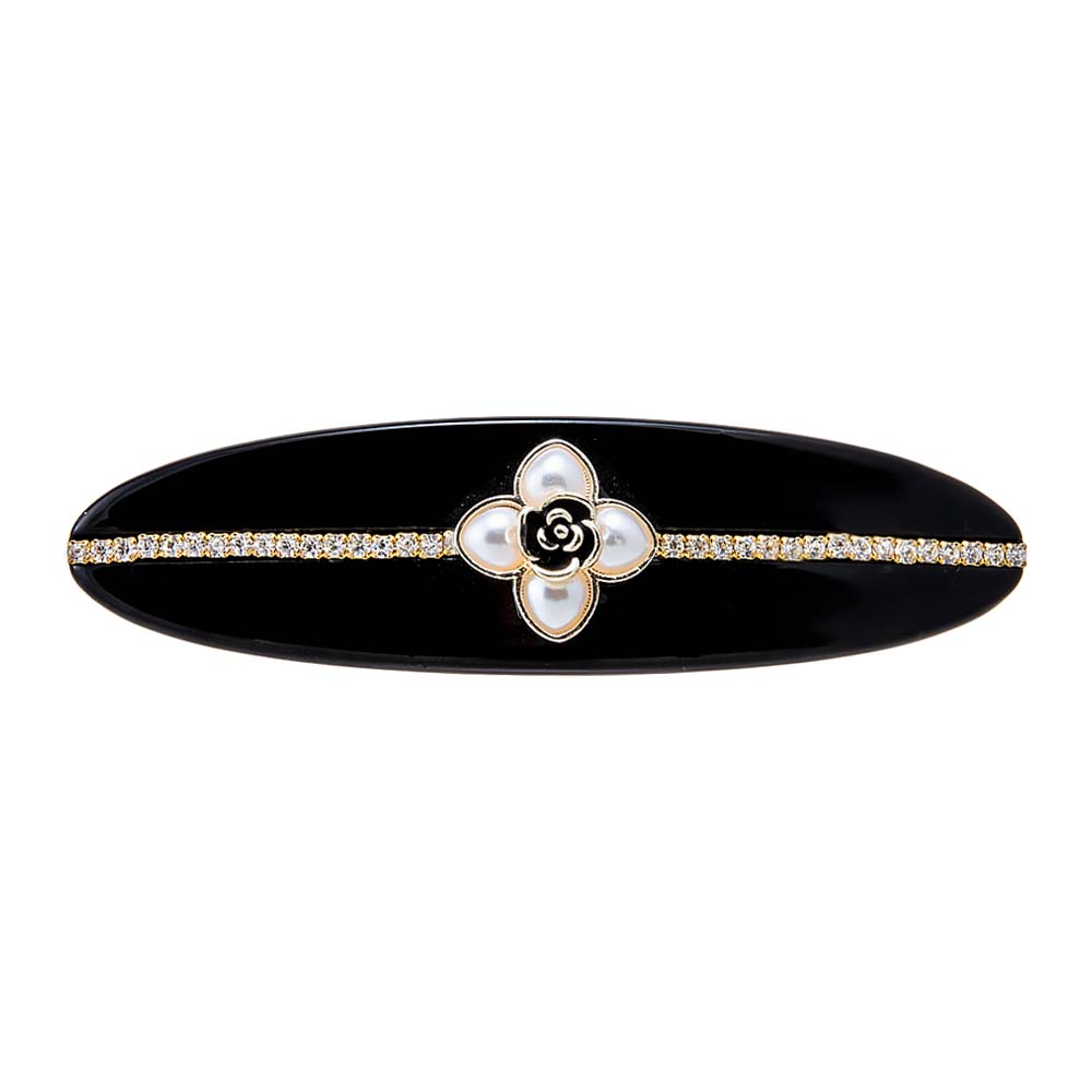 Black Pearl Flower W/ Rhinestone Hair Barrette - Adina Eden's Jewels