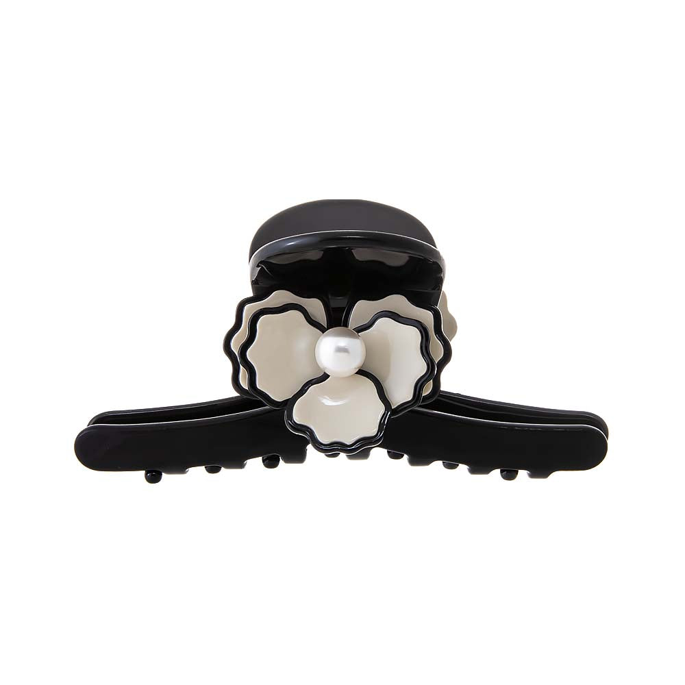 Black & White Pearl Flower Loop Large Claw Clip - Adina Eden's Jewels