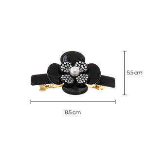 Pearl Flower W/ Rhinestone Black Hair Barrette - Adina Eden's Jewels