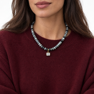 CZ Radiant Black Net Stone Beaded Charm Necklace - Adina Eden's Jewels