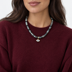 CZ Marquise Black Net Stone Beaded Charm Necklace - Adina Eden's Jewels