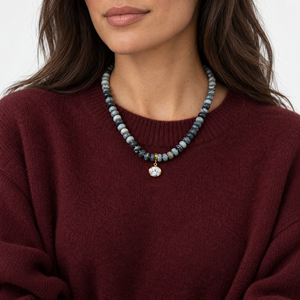 CZ Oval Black Net Stone Beaded Charm Necklace - Adina Eden's Jewels