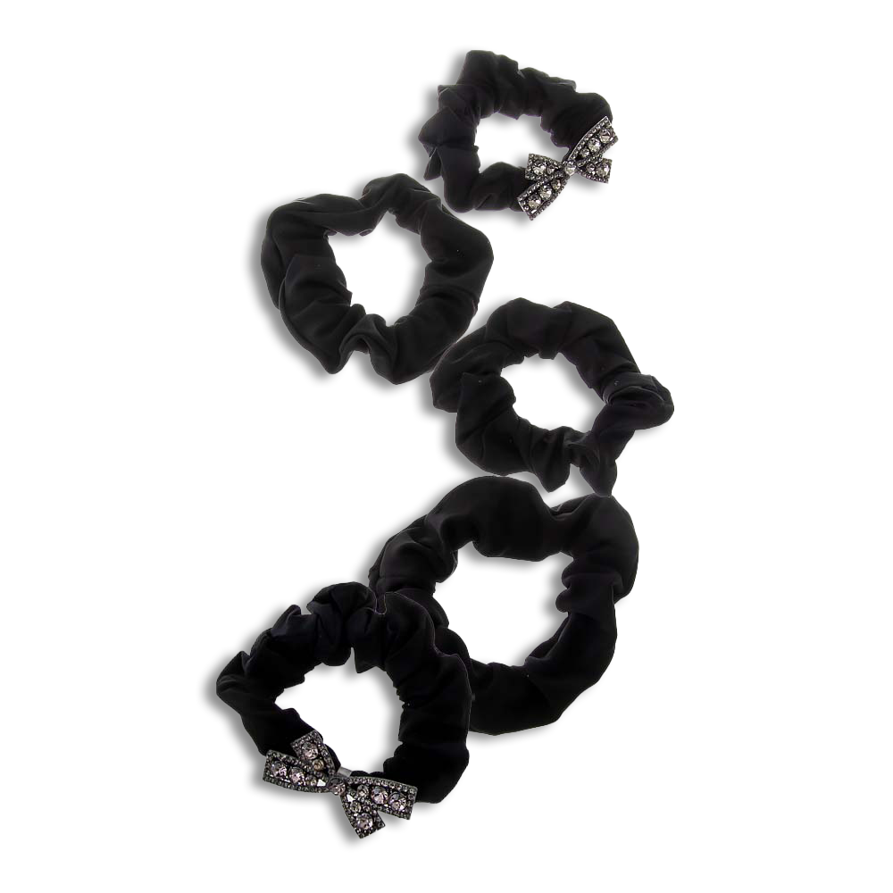 Crystal Bow Accent Black Scrunchie Set