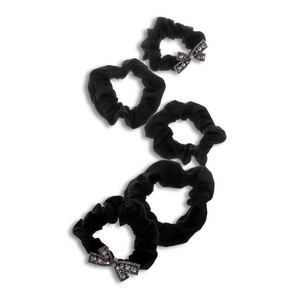 Crystal Bow Accent Black Scrunchie Set