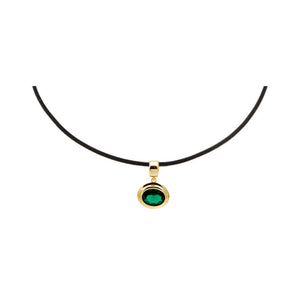 Colored CZ Oval Bezel Rope Chain Pendant Choker