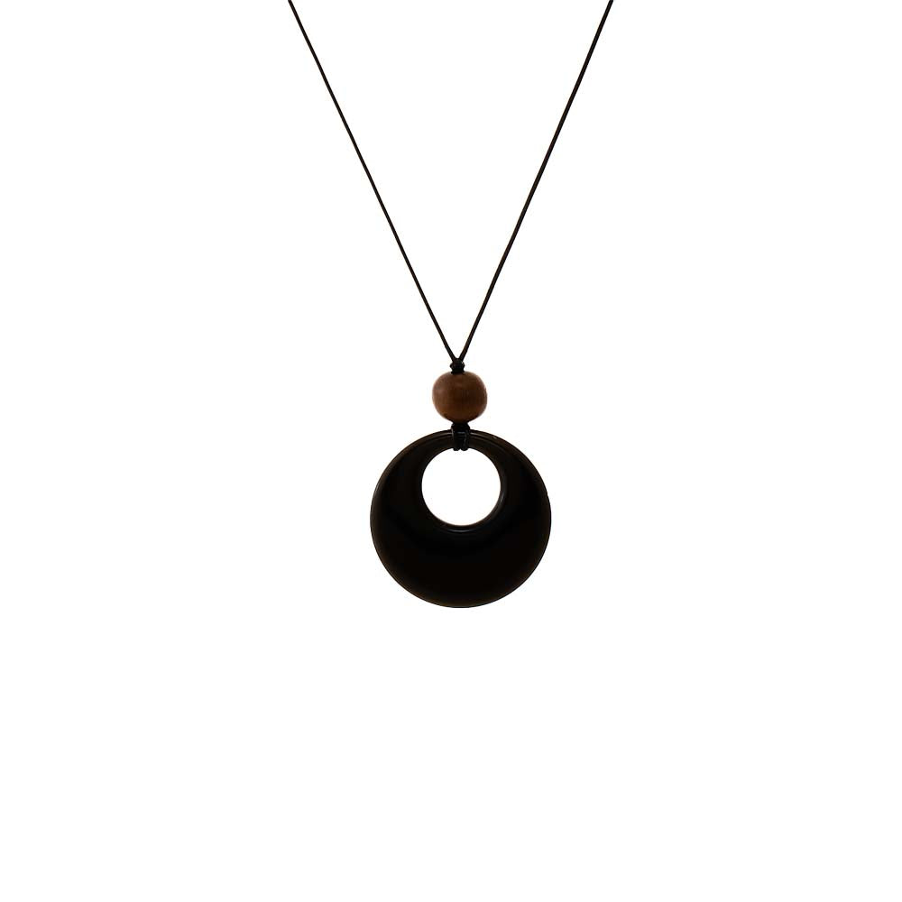 Black Circle Pendant Cord Necklace - Adina Eden's Jewels