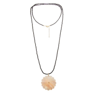 White MOP Blossom/Onyx Beaded Pendant Necklace