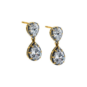 Gold CZ Double Pear Encased Drop Stud Earring - Adina Eden's Jewels