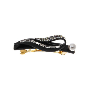 Black Pearl, Baguette, & Rhinestone Hair Barrette - Adina Eden's Jewels