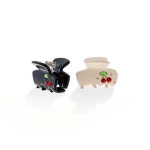 Black & White Cream & Black Mini Cherry Gem Claw Clip Set - Adina Eden's Jewels