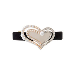 Black & Ivory Pearl & Rhinestone Cutout Heart Barrette - Adina Eden's Jewels