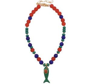 Multi-Color Red, Green & Blue Beaded Fish Pendant Necklace - Adina Eden's Jewels