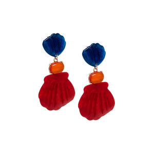 Multi-Color Blue Red Seashell Orange Gem Drop Earrings - Adina Eden's Jewels
