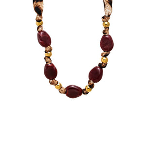 Brown Bandana Wrap Gold Bead Necklace - Adina Eden's Jewels