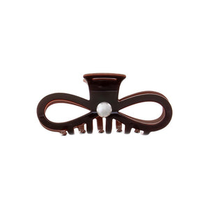 Brown Two Tone Pearl Bow Cutout Claw Clip - Adina Eden's Jewels