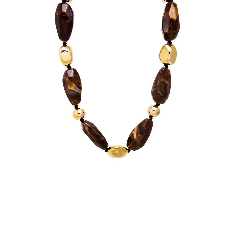Brown Brown Marbled Beaded Necklace with Gold - Adina Eden's Jewels
