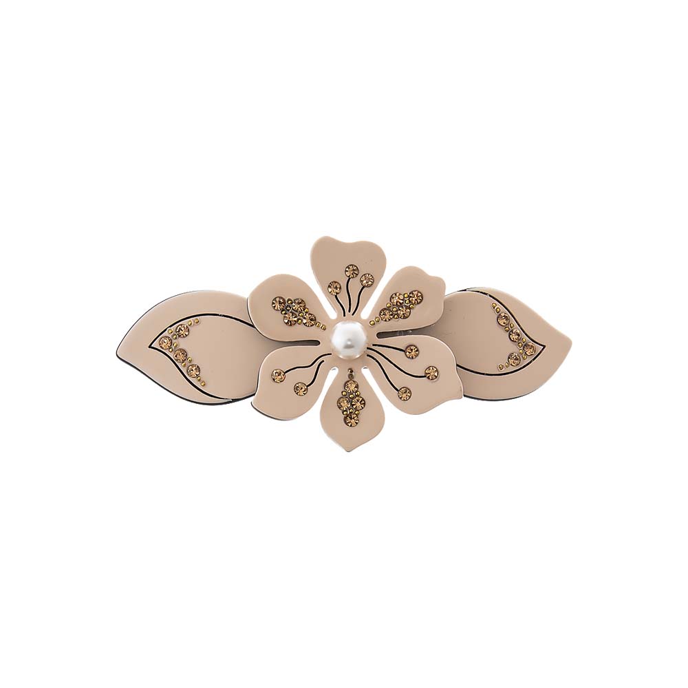 Cream Colored Rhinestone & Pearl Center Flower Hair Barrette - Adina Eden's Jewels