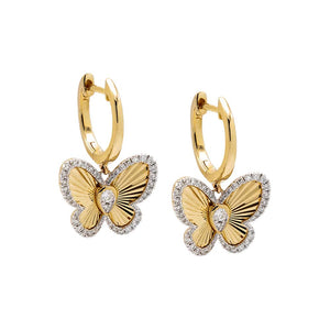 14K Gold Diamond Ridged Dangling Butterfly Huggie Earring 14K - Adina Eden's Jewels