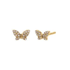 14K Gold / Pair Diamond Pave Mini Butterfly Stud Earring 14K - Adina Eden's Jewels