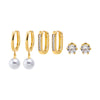 Gold CZ Pave & Pearl Earring Combo Set - Adina Eden's Jewels