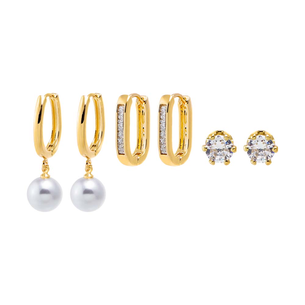 Gold CZ Pave & Pearl Earring Combo Set - Adina Eden's Jewels