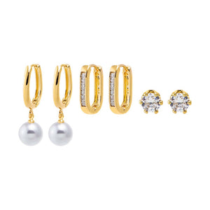 Gold CZ Pave & Pearl Earring Combo Set - Adina Eden's Jewels