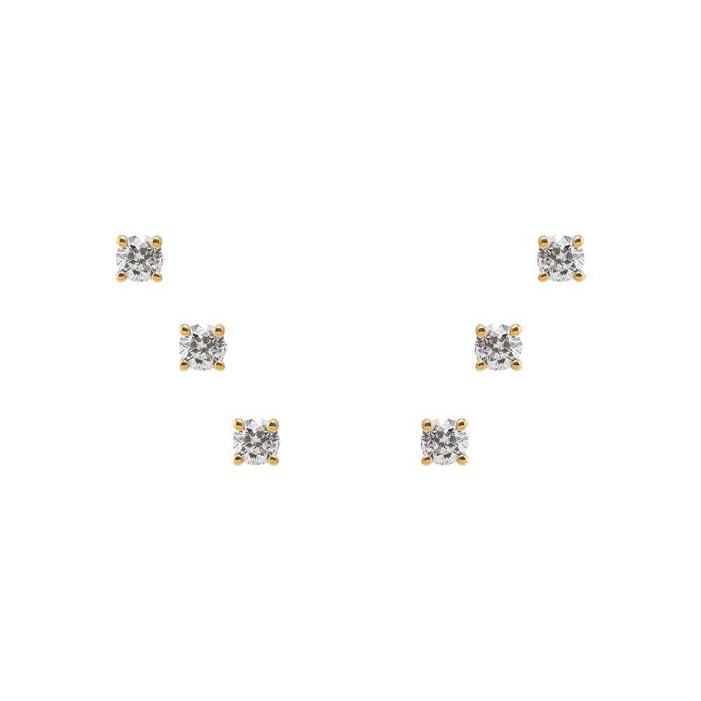 14K Gold Triple Diamond Stud Earring Combo Set 14K - Adina Eden's Jewels
