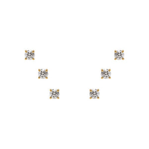 14K Gold Triple Diamond Stud Earring Combo Set 14K - Adina Eden's Jewels