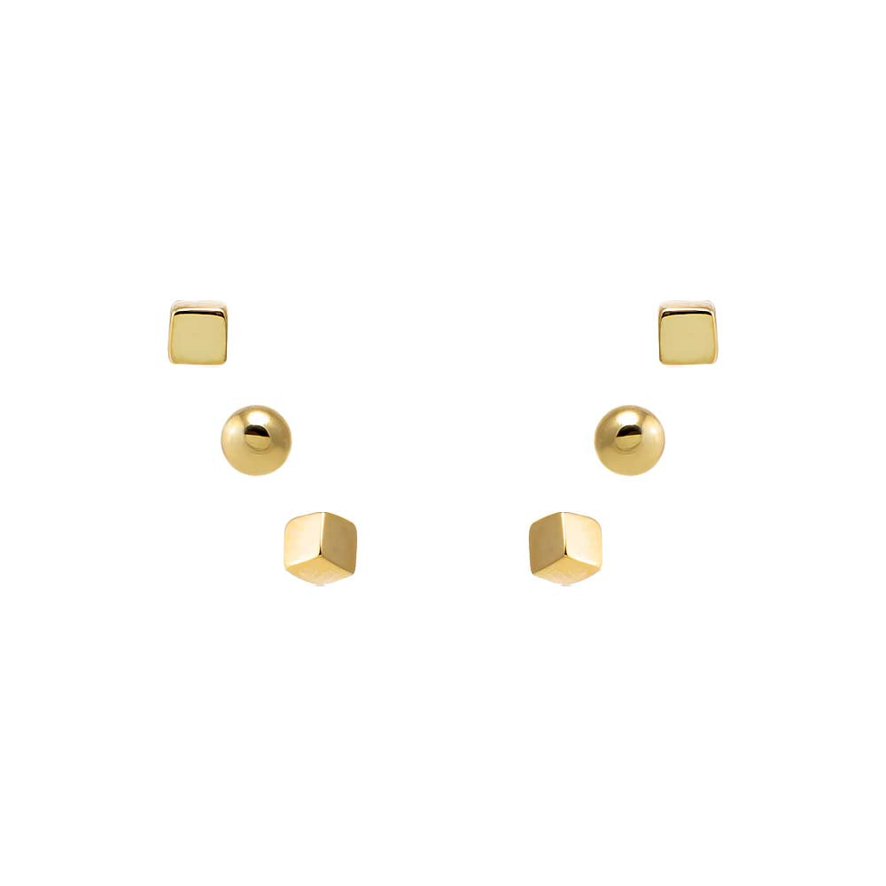 14K Gold Solid Dainty Stud Earring Combo Set 14K - Adina Eden's Jewels
