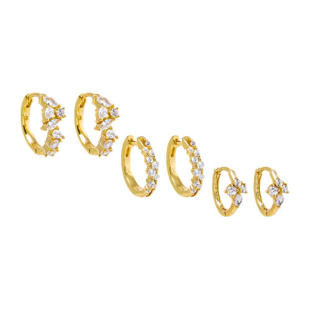 Gold CZ Clusters Huggie Earring Combo Set - Adina Eden's Jewels